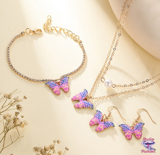 Fly Away with Me Butterfly Necklace, Earring, Bracelet Set