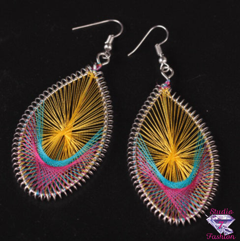 Colorful Oval Drop Brocaded Woven Earrings