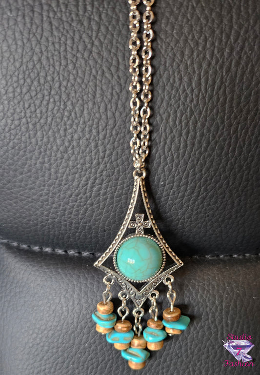 Dangle Turquoise Stone Cross Necklace