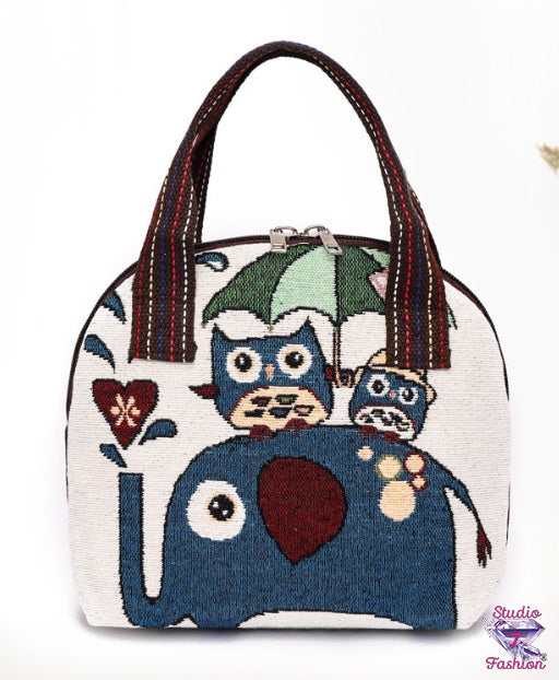 Best Friends Forever Elephant/Owl Jacquard Handbag