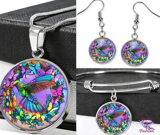 Magnificent Hummingbird Necklace, Earring, Bracelet Set