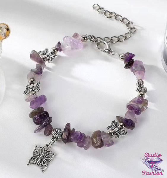 Amethyst Stone Bracelet with Butterflies