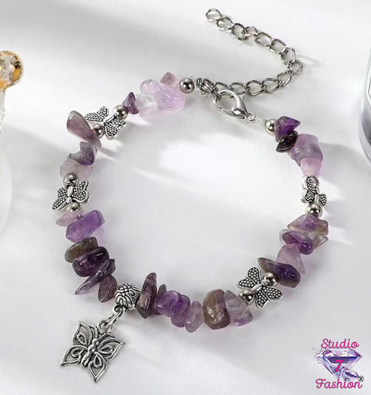 Amethyst Stone Bracelet with Butterflies