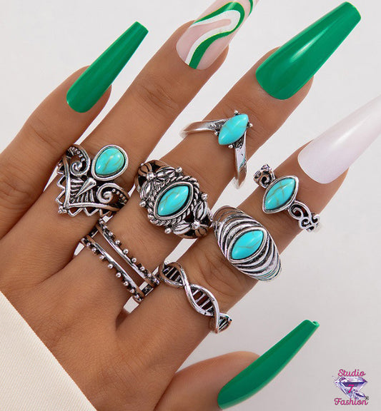 Stand Out Vintage Turquoise Knuckle Ring Set