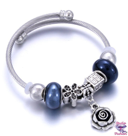 Floral Cobalt Charm Bracelet