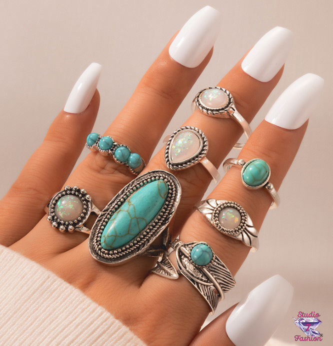 Splash of Glam Turquoise/Opal Knuckle Ring Set