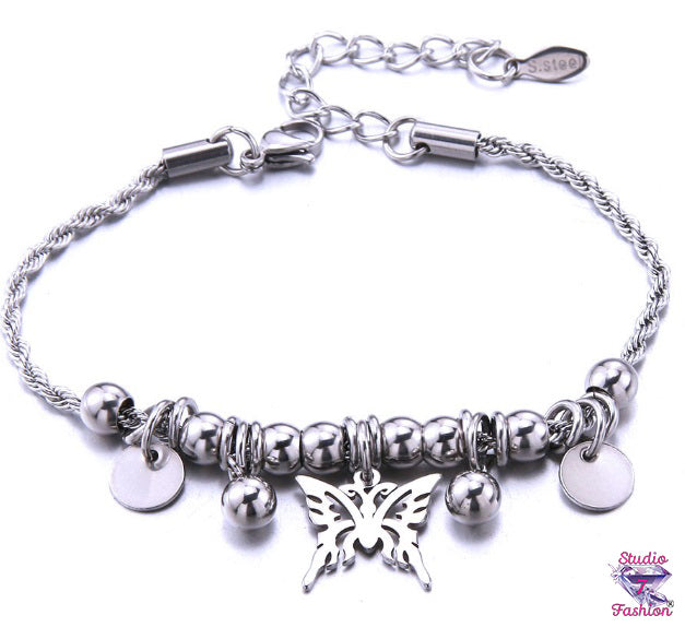 Butterfly Silver Bead Bracelet