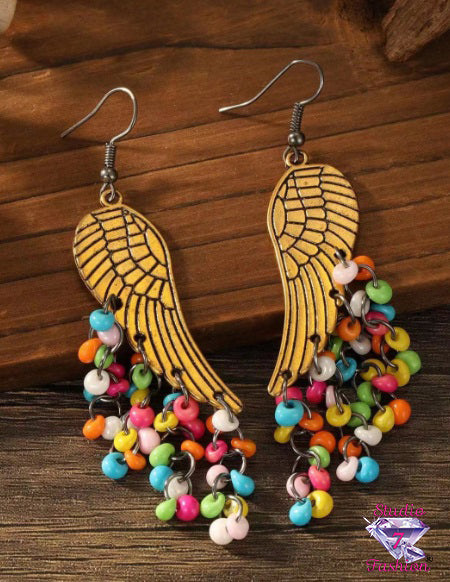 Multicolor Bead Angel Wing Earrings