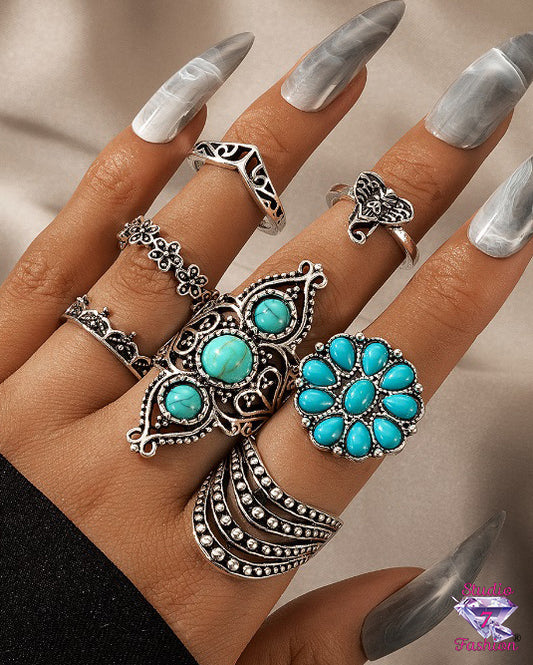 Blooming Turquoise 7pc Knuckle Ring Set