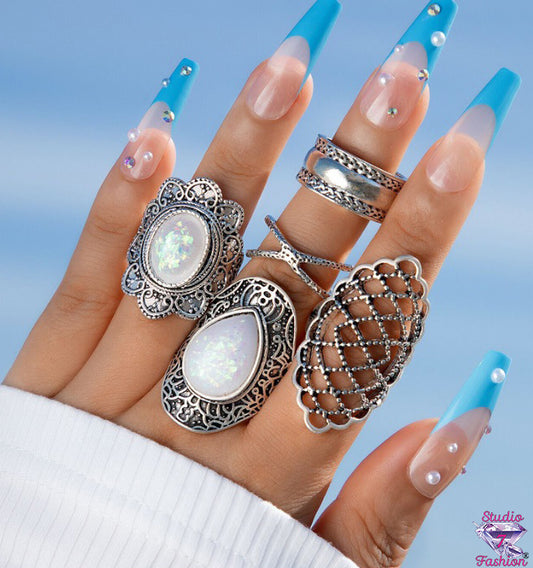 Magnificent Iridescent Filigree Knuckle Ring Set