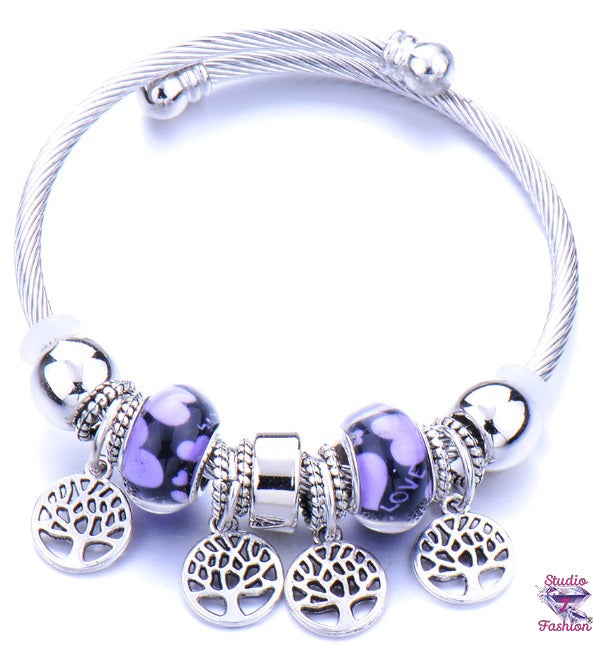 Tree of Life Purple Heart Charm Bracelet