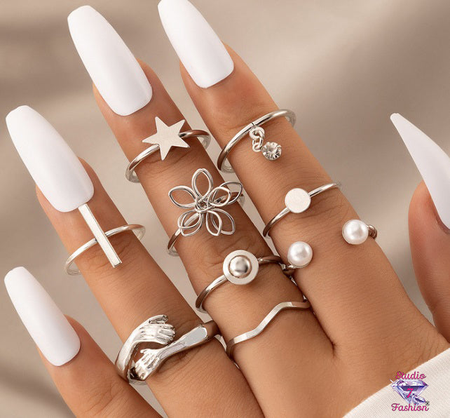 Pearls, Floral Star Knuckle Ring Set