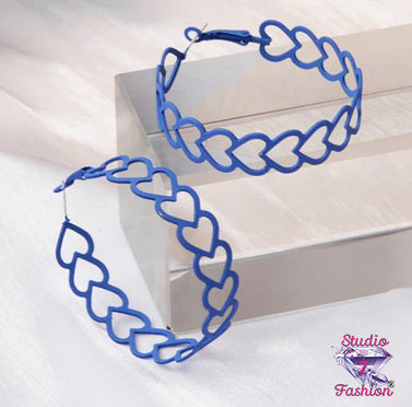 Many Hearts Blue Hoop Earrings