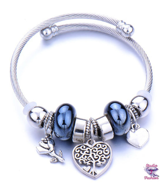 Metallic Blue Tree of Life Charm Bracelet