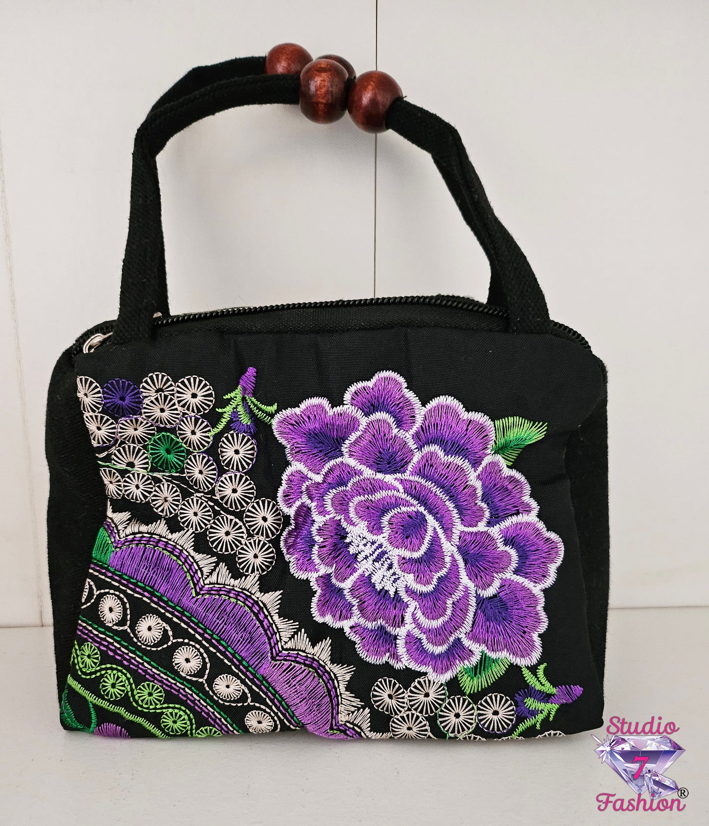 Purple Bloom Embroidered Handbag