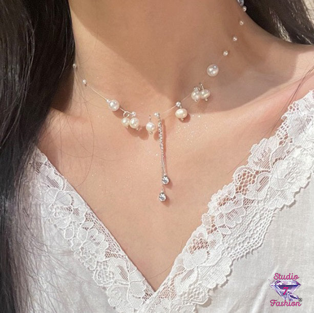 Pearls and Rhinestone Choker Necklace