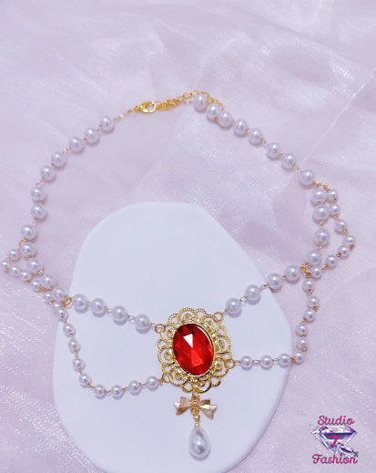 Ruby Cameo Pearl Necklace