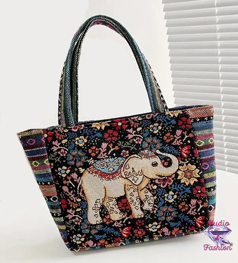 Playful Jacquard Floral Elephant Handbag