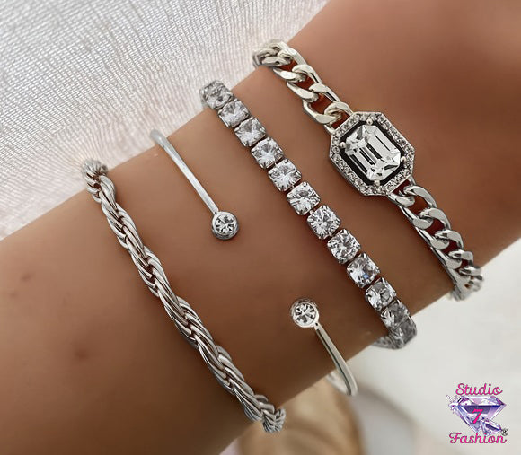 Rhinestone & Twist Bracelet Set