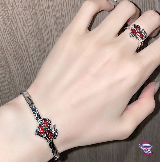 Fabulous Ruby Heart Bracelet And Ring Set