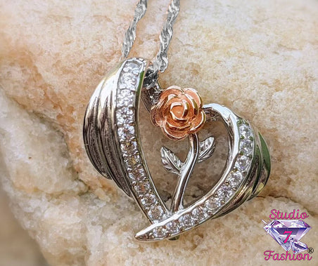 Captured Rose In Heart Necklace