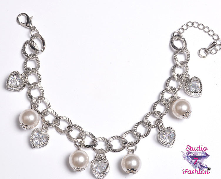 Dazzle Me Hearts and Pearls Bracelet