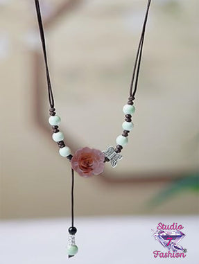 Corded Rose Pearl Necklace