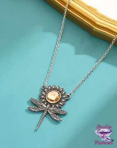 Dragonfly Sunflower Necklace