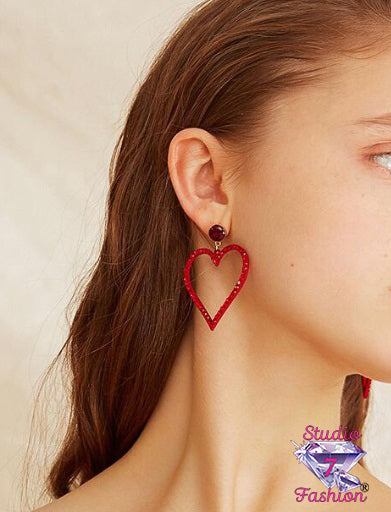 Big Heart Hoop Ruby Rhinestone Earrings