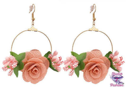 Big Hoop Peach Floral Earrings