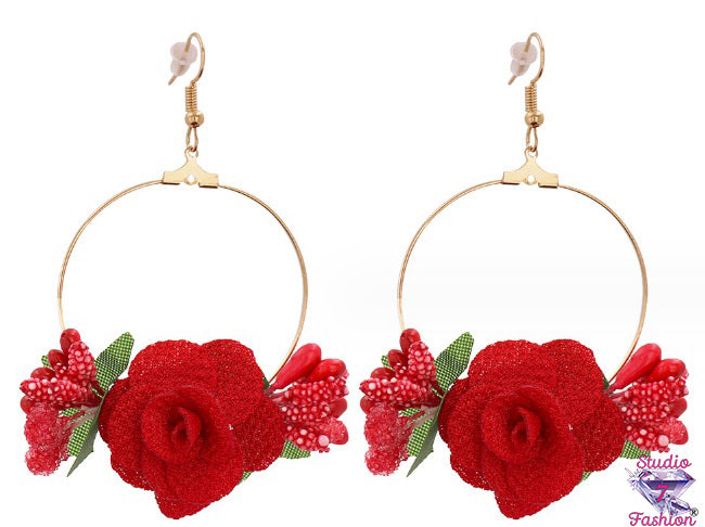 Big Hoop Red Floral Earrings