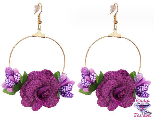 Big Hoop Purple Floral Earrings