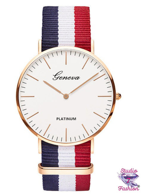 Red White Blue Geneva Quartz Watch