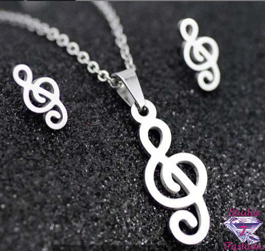 Musical Note Necklace Earring Set