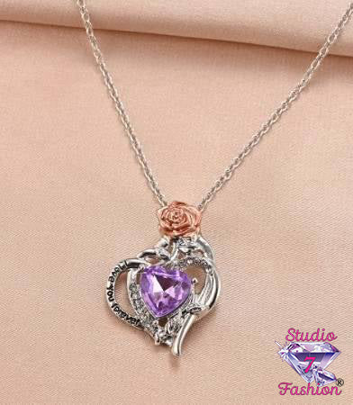 Rose Amethyst Heart Necklace