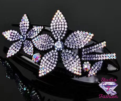 Purple Blooming Rhinestone Hair Clip