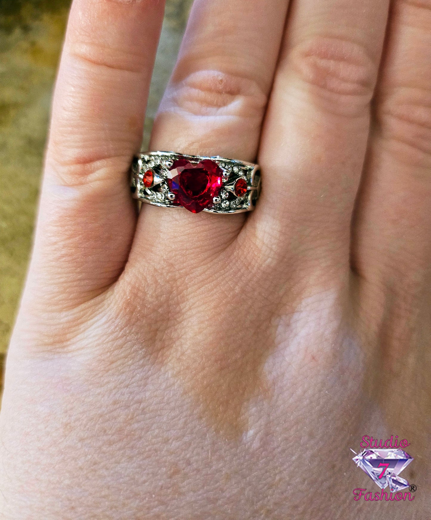 Ruby Heart Filigree Ring