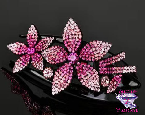 Pink Blooming Rhinestone Hair Clip