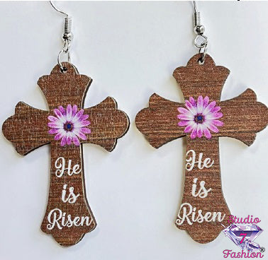 He Is Risen Cross Earrings