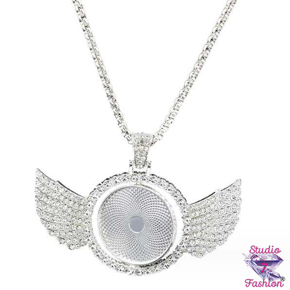 Rotating Angel Wings Custom Cabochon Necklace