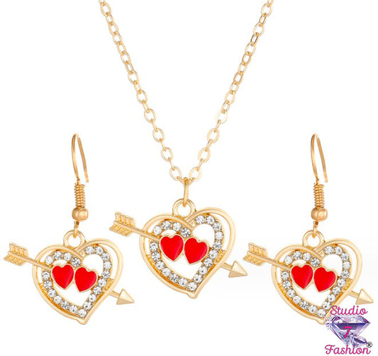 Cupids Double Hearts Set Necklace Earrings