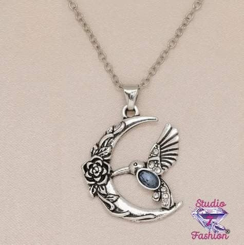 Blue Hummingbird Crescent Necklace