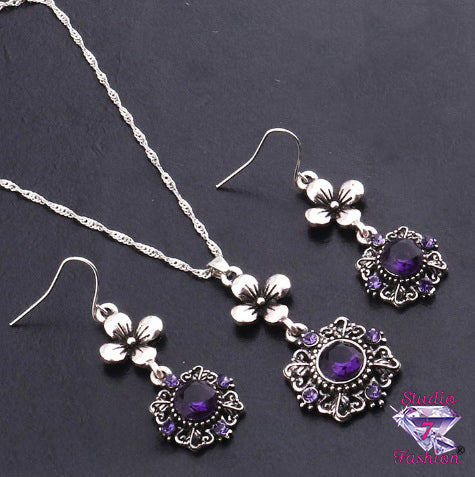 Captivating Amethyst Teardrop Necklace &  Earrings