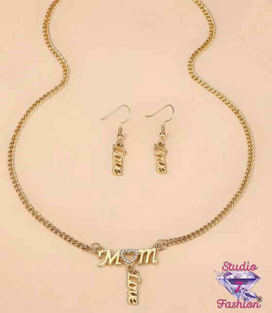 Love Mom Necklace Earring Set