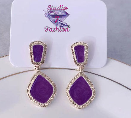 Purple Hues Iridescent and Rhinestone Earrings