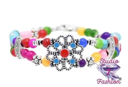 Colorful Beaded Floral Bracelet