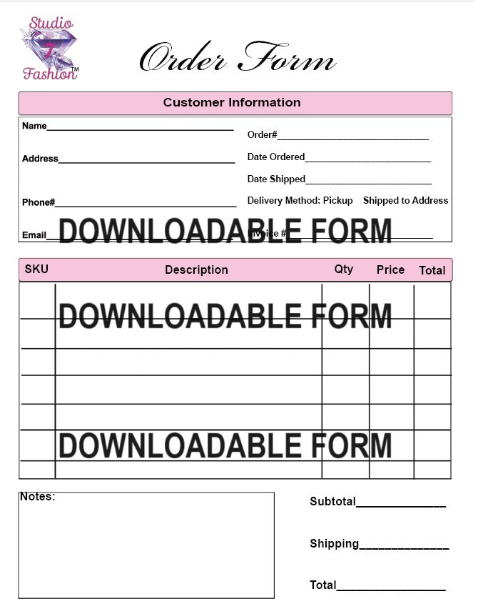 Studio7Fashion Order Form