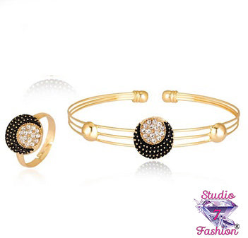 Ebony Rhinestone Bracelet + Ring Set