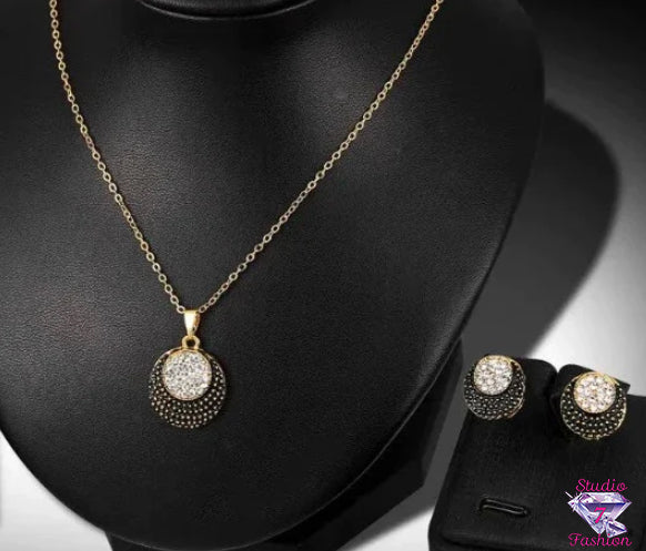 Ebony Rhinestone Necklace + Earring Set