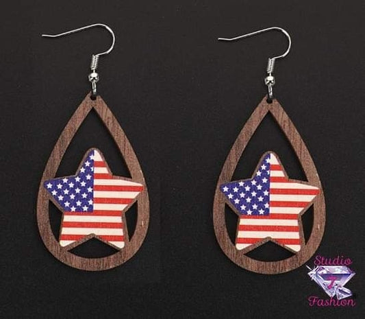 Patriotic Flag Star Teardrop Earrings